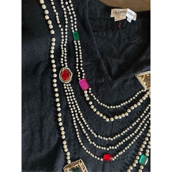 Vtg 90s Outlander Women’s Black Angora Rabbit Hair and Silk Blend Jewels Beads L - Picture 4 of 11